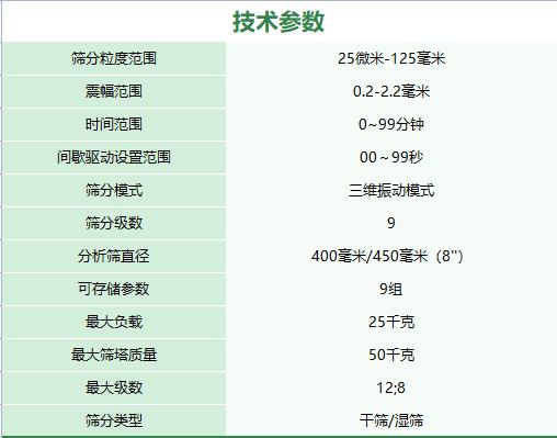 筛分仪器技术参数